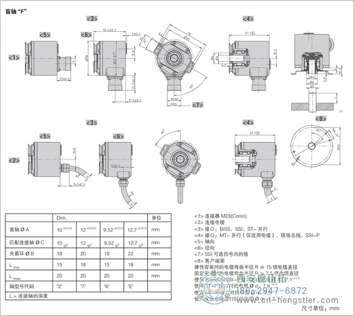 AC58-CANlayer2標(biāo)準(zhǔn)光電絕對(duì)值編碼器外形及安裝尺寸(盲軸F) 德國(guó)hengstler(亨士樂)編碼器