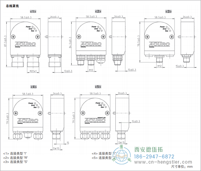 AC58-Interbus標(biāo)準(zhǔn)光電絕對(duì)值型編碼器外形及安裝尺寸(總線(xiàn)罩殼) 德國(guó)hengstler(亨士樂(lè))編碼器