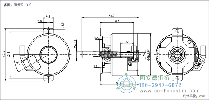 AD34電機反饋系統(tǒng)光電絕對值編碼器外形及安裝尺寸(多圈，彈簧片U) 德國hengstler(亨士樂)編碼器