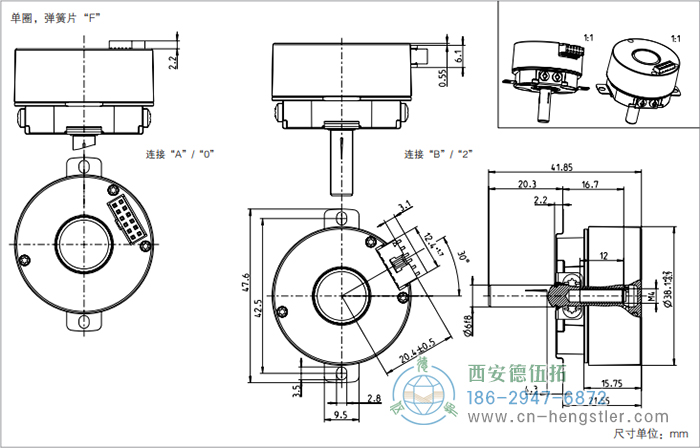 AD34電機反饋系統(tǒng)光電絕對值編碼器外形及安裝尺寸(單圈，彈簧片F(xiàn)) 德國hengstler(亨士樂)編碼器