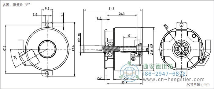 AD34電機反饋系統(tǒng)光電絕對值編碼器外形及安裝尺寸(多圈，彈簧片F(xiàn)) 德國hengstler(亨士樂)編碼器