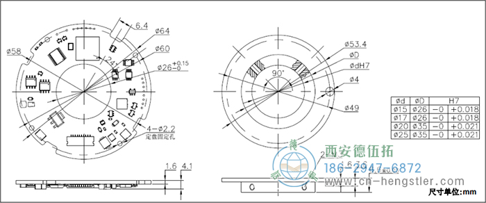 AM64超薄絕對值編碼器法蘭面參考設(shè)計(jì)和尺寸圖2 (動(dòng)盤螺栓安裝) 德國hengstler(亨士樂)編碼器