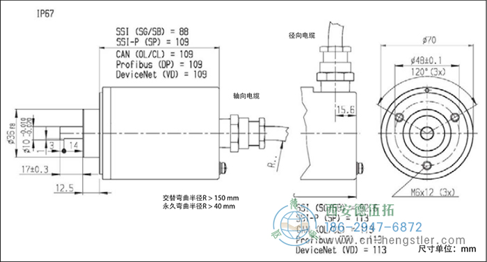 AX70/AX71-CANopen防爆光電絕對(duì)值編碼器的外形及安裝尺寸IP67 德國(guó)hengstler(亨士樂(lè))編碼器