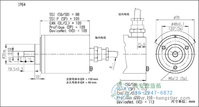 AX70/AX71-Profibus防爆光電絕對(duì)值編碼器外形及安裝尺寸IP64 德國(guó)hengstler(亨士樂(lè))編碼器