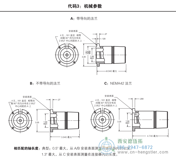 HA26標(biāo)準(zhǔn)光電增量編碼器外形及安裝尺寸(代碼3：機械參數(shù)) 美國Dynapar(丹納帕)編碼器