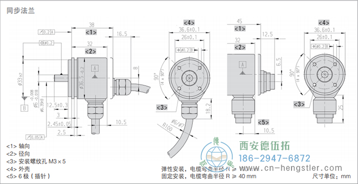 RI36-O標(biāo)準(zhǔn)實(shí)心軸光電增量編碼器外形及安裝尺寸(同步法蘭) 德國(guó)hengstler(亨士樂(lè))編碼器